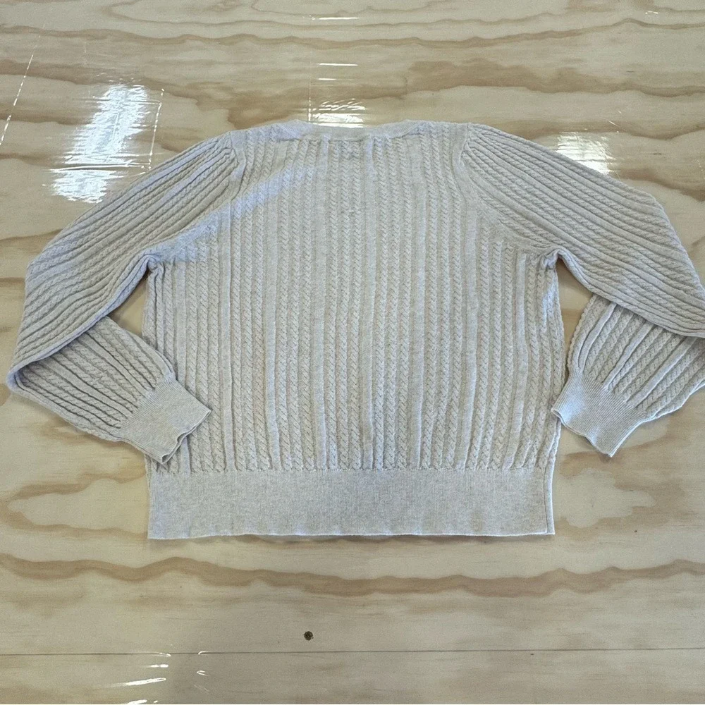 White + Warren Knit Lightweight Linen Blend Beige Cable Knit Crew Neck Sweater L
